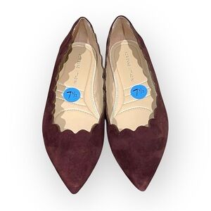 Adrienne Vittadini Fox scalloped pointy toe flats,comfy suede leather maroon 7.5